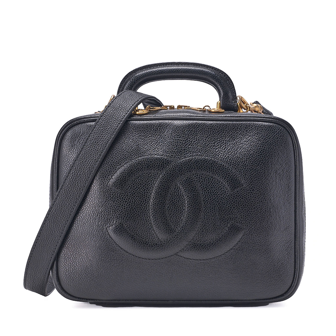 CHANEL Shoulder Bag Cocomark Vanity 2way Caviar Skin Black Gold-Tone Hardware, Pre-Owned