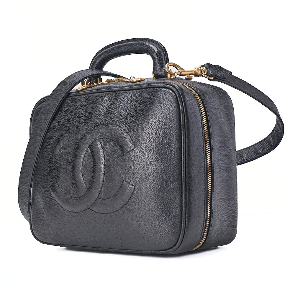 CHANEL Shoulder Bag Cocomark Vanity 2way Caviar Skin Black Gold-Tone Hardware, Pre-Owned
