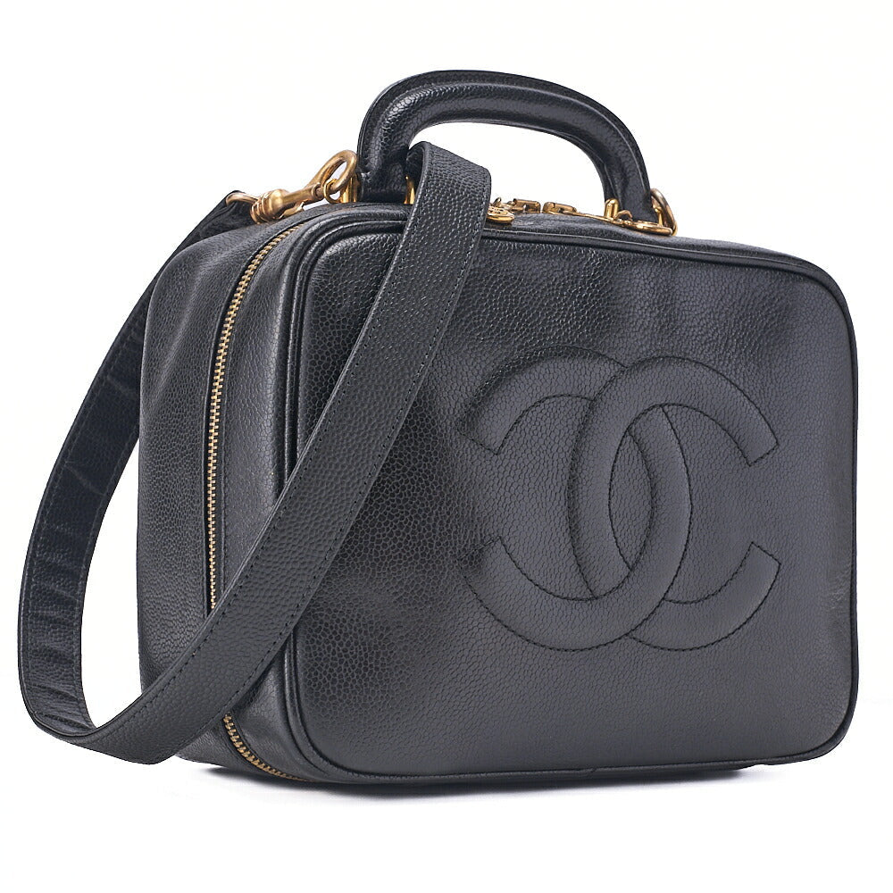 CHANEL Shoulder Bag Cocomark Vanity 2way Caviar Skin Black Gold-Tone Hardware, Pre-Owned