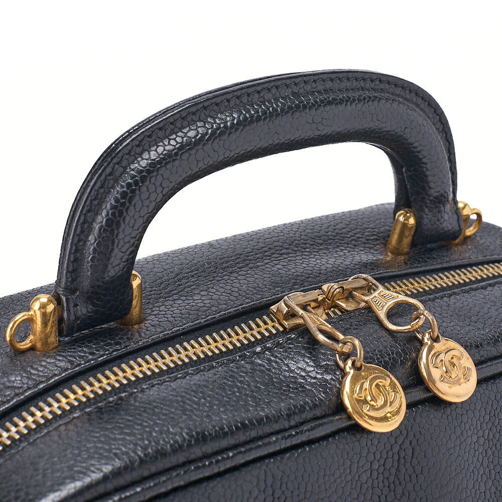 CHANEL Shoulder Bag Cocomark Vanity 2way Caviar Skin Black Gold-Tone Hardware, Pre-Owned