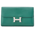 HERMES Constance Long Bi-fold Wallet Swift Green Silver-Tone Hardware, Pre-Owned