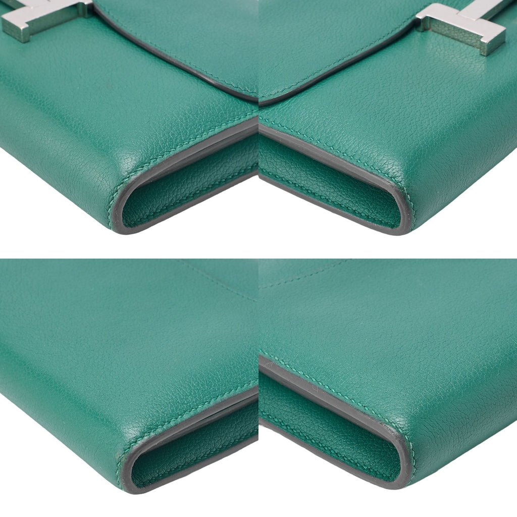 HERMES Constance Long Bi-fold Wallet Swift Green Silver-Tone Hardware, Pre-Owned