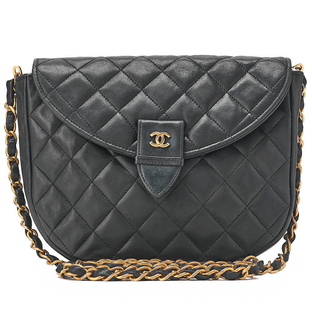 CHANEL Lambskin Matelasse Round Push Lock Chain Shoulder Black Gold-Tone Hardware, Pre-Owned
