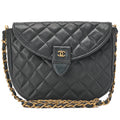 CHANEL Lambskin Matelasse Round Push Lock Chain Shoulder Black Gold-Tone Hardware, Pre-Owned