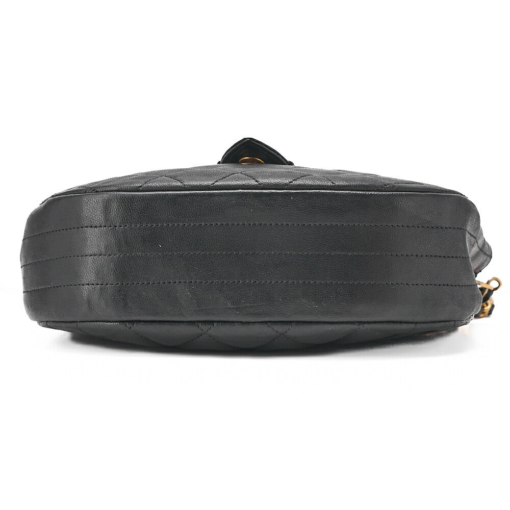 CHANEL Lambskin Matelasse Round Push Lock Chain Shoulder Black Gold-Tone Hardware, Pre-Owned