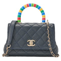 CHANEL Shoulder Bag Matlasse Coco Handle Le XXS Lambskin 2WAY Handbag Navy x Rainbow Color Gold-Tone Hardware, Pre-Owned