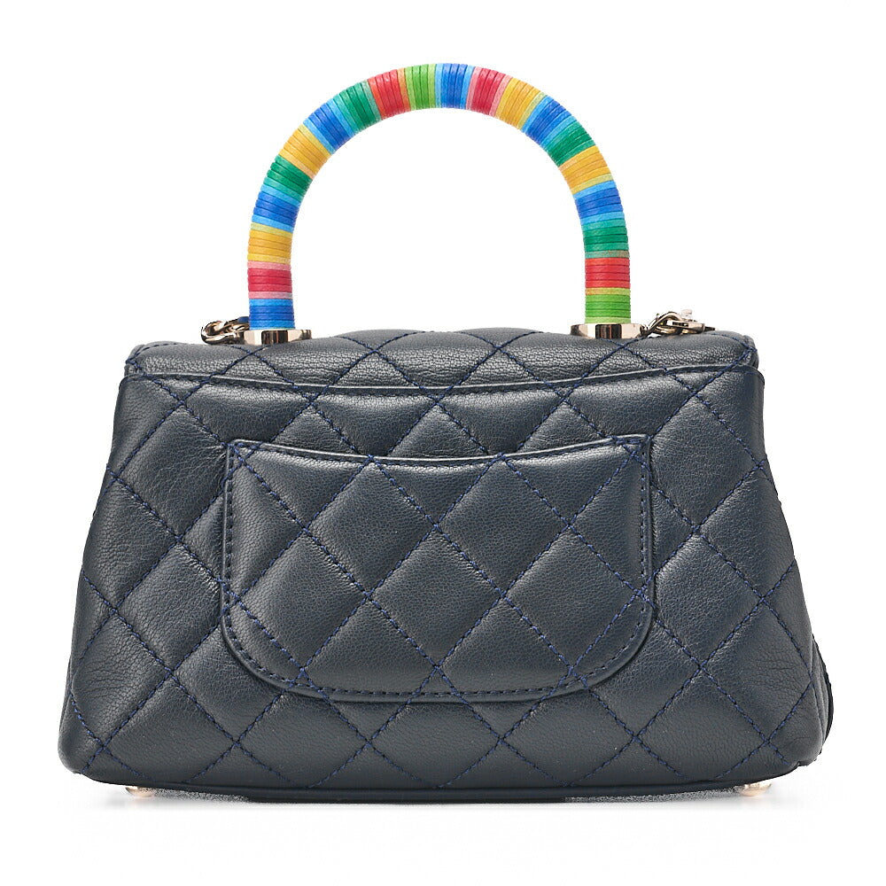 CHANEL Shoulder Bag Matlasse Coco Handle Le XXS Lambskin 2WAY Handbag Navy x Rainbow Color Gold-Tone Hardware, Pre-Owned