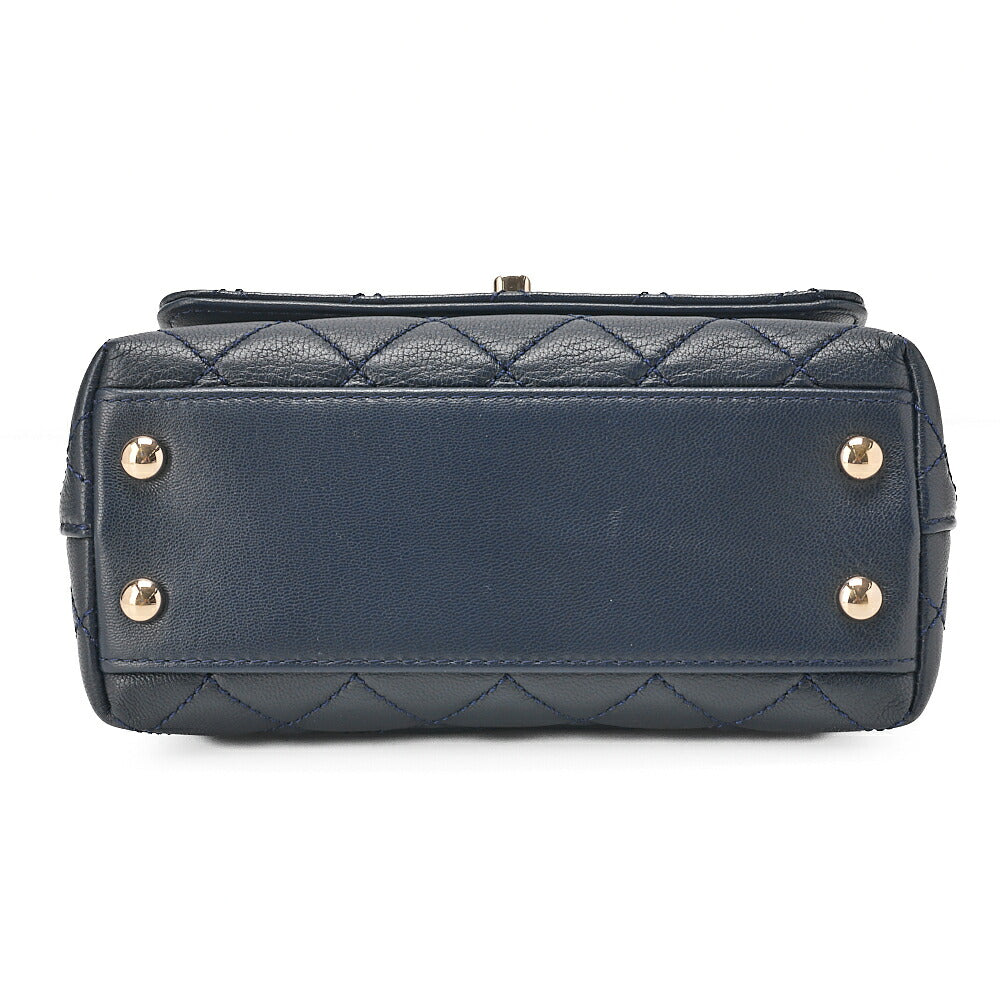 CHANEL Shoulder Bag Matlasse Coco Handle Le XXS Lambskin 2WAY Handbag Navy x Rainbow Color Gold-Tone Hardware, Pre-Owned