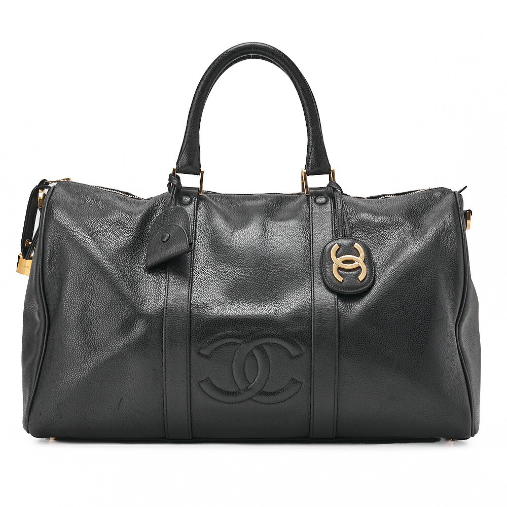CHANEL Caviar Skin Big Coco Mark 2WAY Shoulder Boston Black Gold -Tone Hardware, Pre-Owned