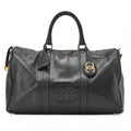 CHANEL Caviar Skin Big Coco Mark 2WAY Shoulder Boston Black Gold -Tone Hardware, Pre-Owned