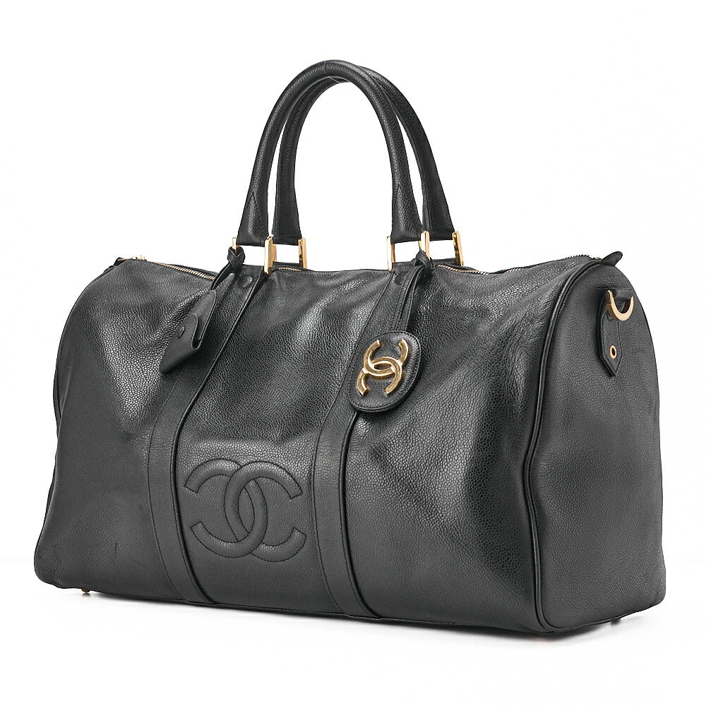 CHANEL Caviar Skin Big Coco Mark 2WAY Shoulder Boston Black Gold -Tone Hardware, Pre-Owned