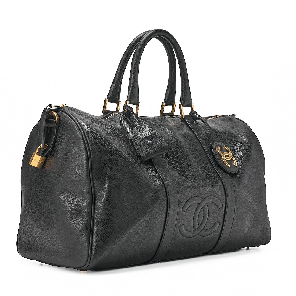CHANEL Caviar Skin Big Coco Mark 2WAY Shoulder Boston Black Gold -Tone Hardware, Pre-Owned