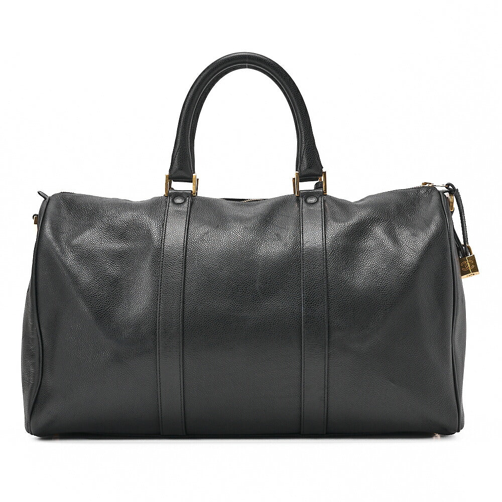 CHANEL Caviar Skin Big Coco Mark 2WAY Shoulder Boston Black Gold -Tone Hardware, Pre-Owned