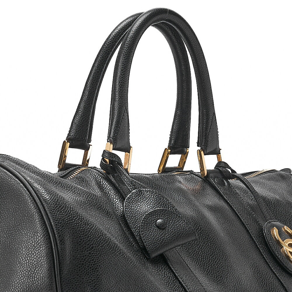 CHANEL Caviar Skin Big Coco Mark 2WAY Shoulder Boston Black Gold -Tone Hardware, Pre-Owned
