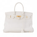 HERMES Birkin 35 Handbag Tryon Clemence White Gold -Tone Hardware, Pre-Owned