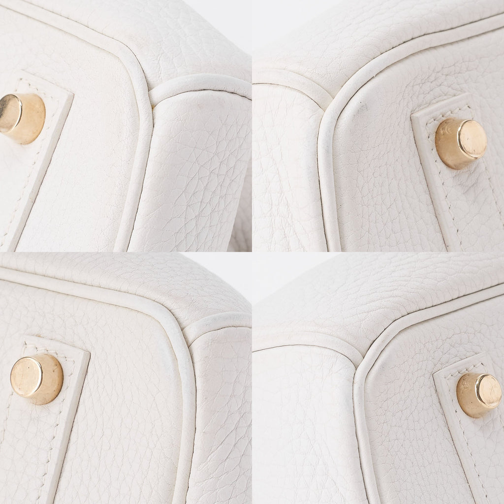 HERMES Birkin 35 Handbag Tryon Clemence White Gold -Tone Hardware, Pre-Owned