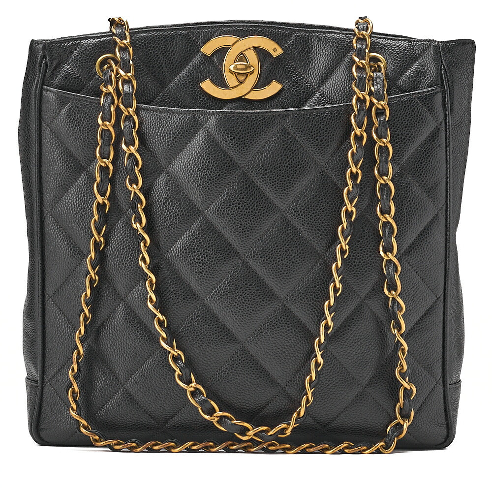 CHANEL Matelasse Turnlock Big Coco W Chain Shoulder Caviar Skin Black Gold-Tone Hardware, Pre-Owned