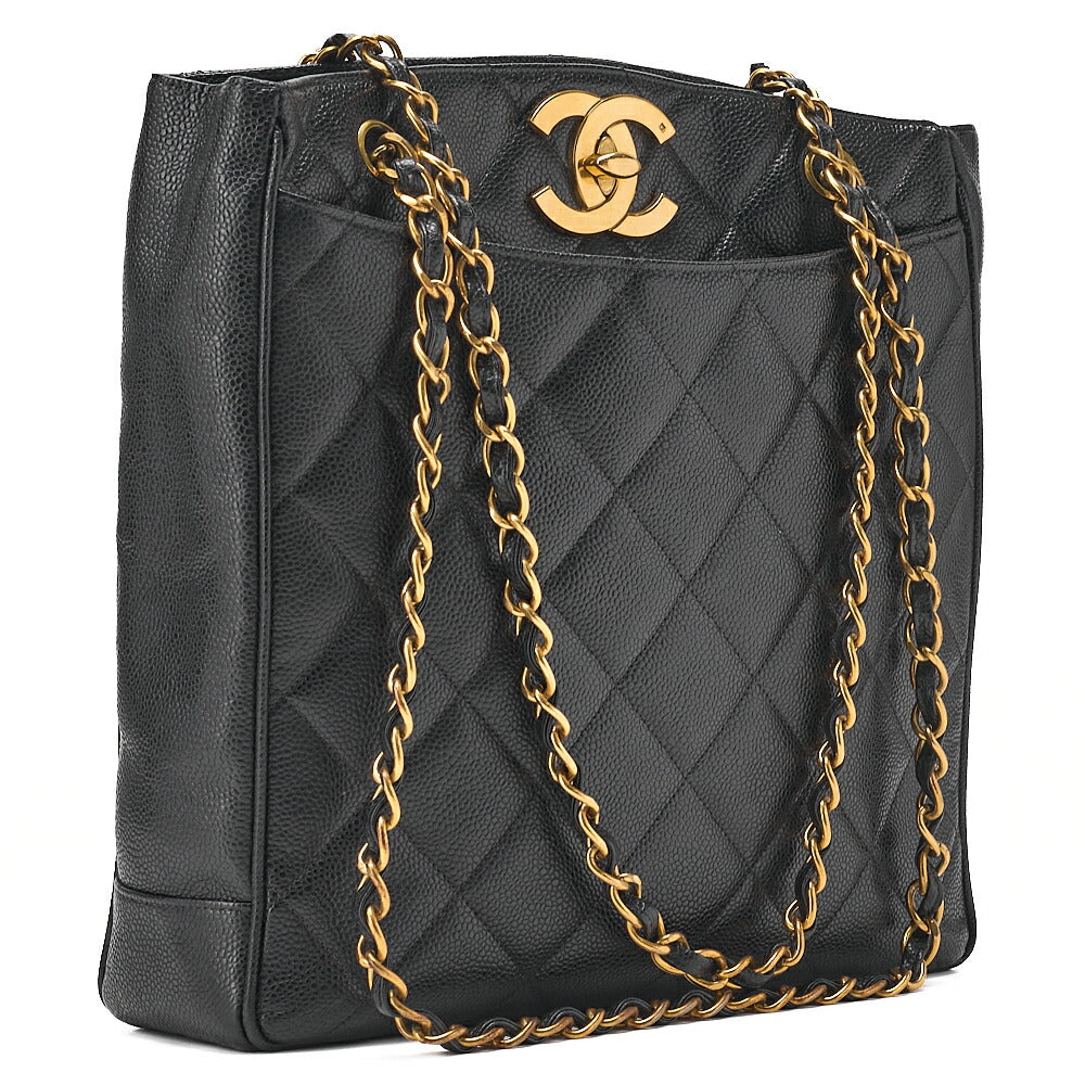 CHANEL Matelasse Turnlock Big Coco W Chain Shoulder Caviar Skin Black Gold-Tone Hardware, Pre-Owned