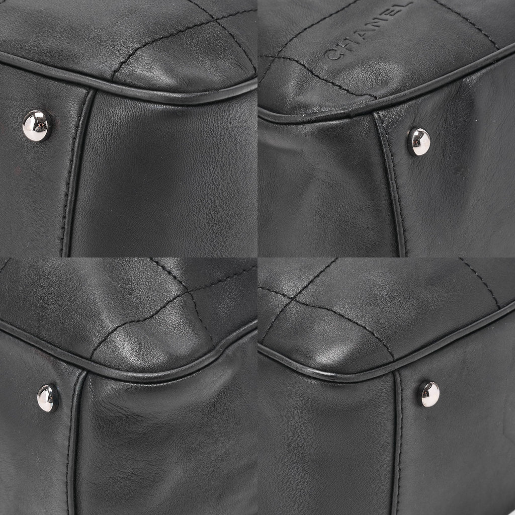 CHANEL Handbag Chocolate Bar Coco Mark Lambskin Black Silver-Tone Hardware, Pre-Owned