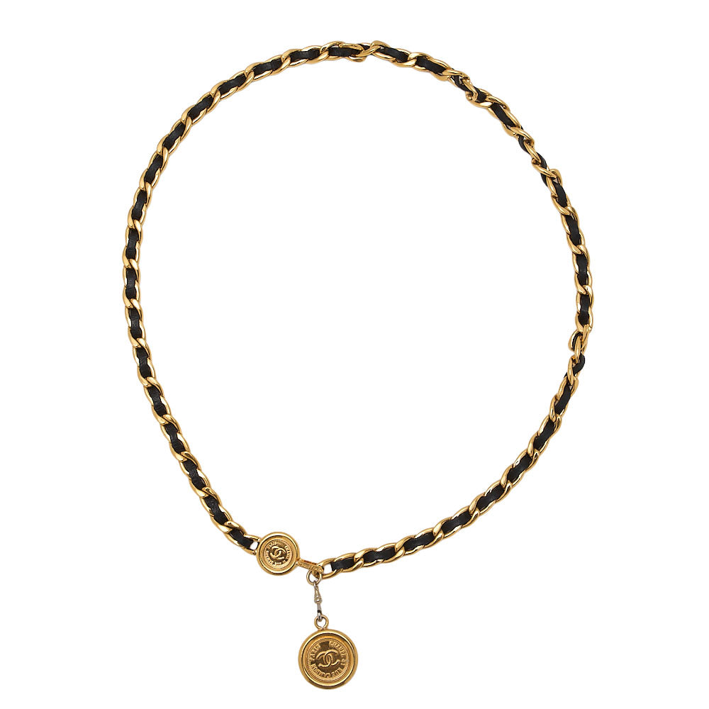 CHANEL Cocomark Chain Belt GP x Leather Black x Gold Gold-Tone Hardware, Pre-Owned