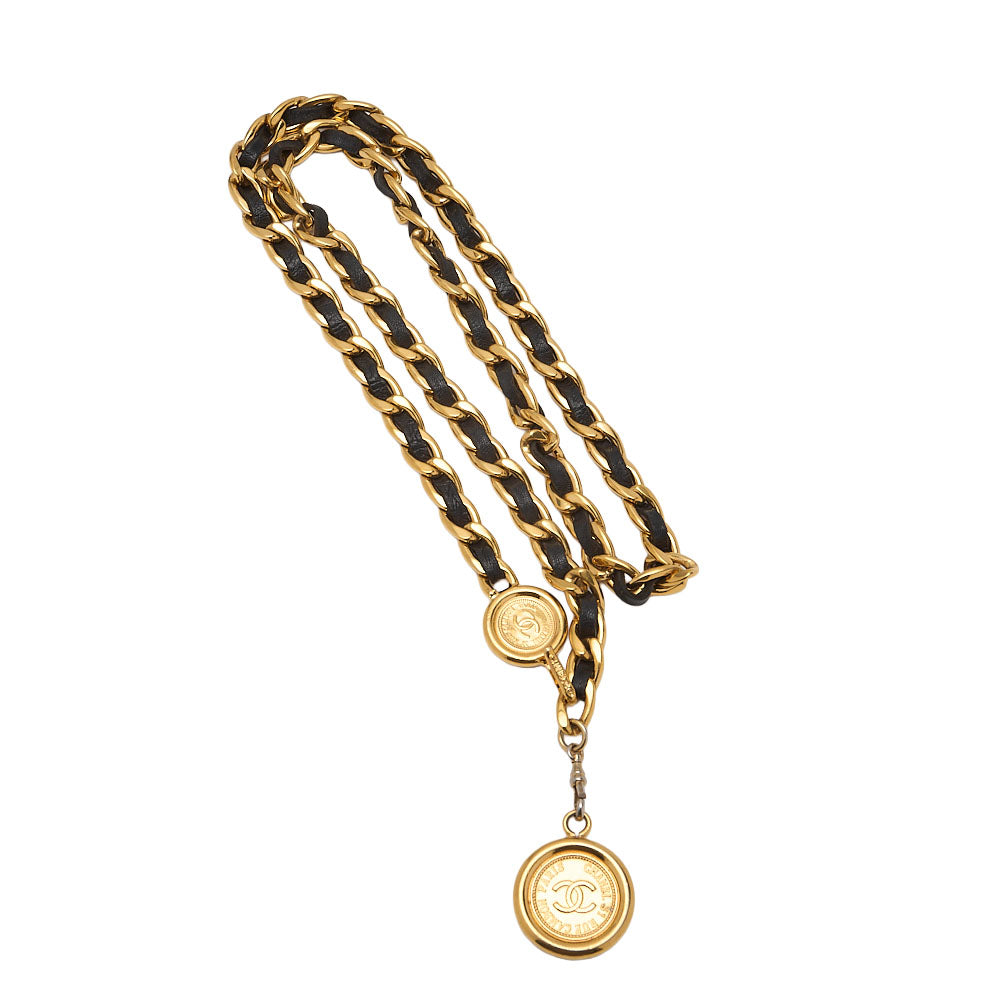 CHANEL Cocomark Chain Belt GP x Leather Black x Gold Gold-Tone Hardware, Pre-Owned