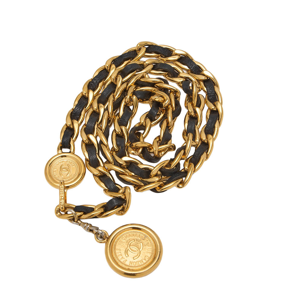 CHANEL Cocomark Chain Belt GP x Leather Black x Gold Gold-Tone Hardware, Pre-Owned