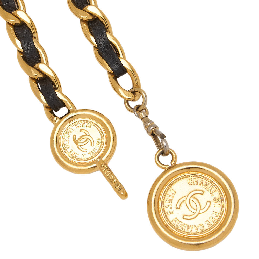 CHANEL Cocomark Chain Belt GP x Leather Black x Gold Gold-Tone Hardware, Pre-Owned