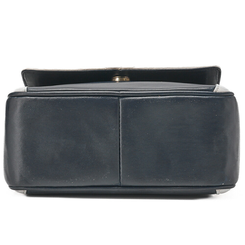 CHANEL Chain Shoulder Bag Coco Mark Fringe Lambskin Bicolor Navy x White Gold-Tone Hardware, Pre-Owned