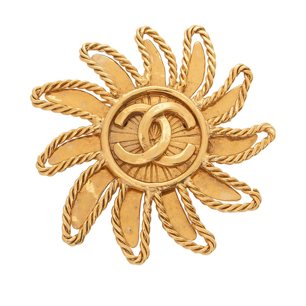 CHANEL Coco Mark Sun Motif Brooch 94A GP Gold (Gold Plated) Gold-Tone Hardware, Pre-Owned