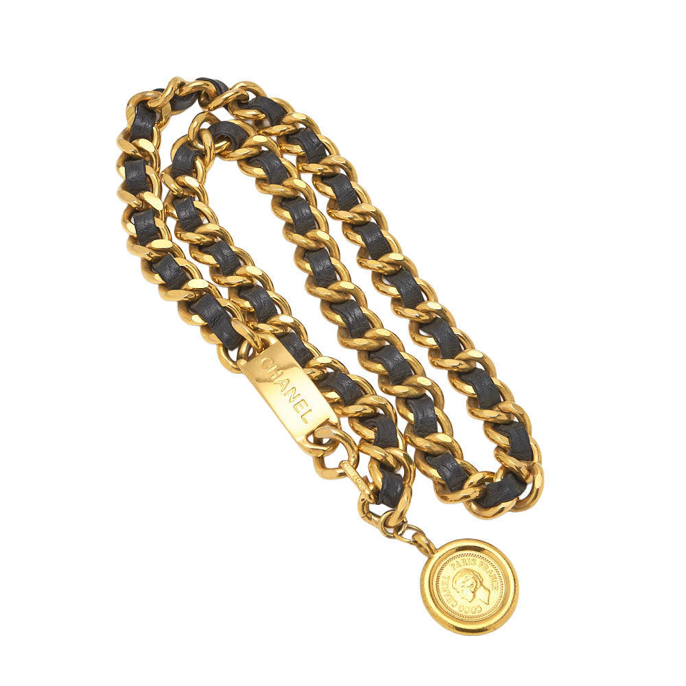 CHANEL 31RUE CAMBON Cocomark Chain Belt GP x Leather Black x Gold Gold-Tone Hardware, Pre-Owned
