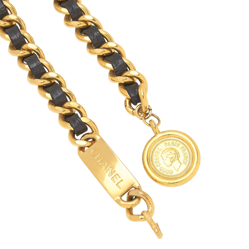 CHANEL 31RUE CAMBON Cocomark Chain Belt GP x Leather Black x Gold Gold-Tone Hardware, Pre-Owned