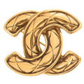 CHANEL Cocomark Matlasse Brooch GP (Gold Plated) Gold-Tone Hardware, Pre-Owned