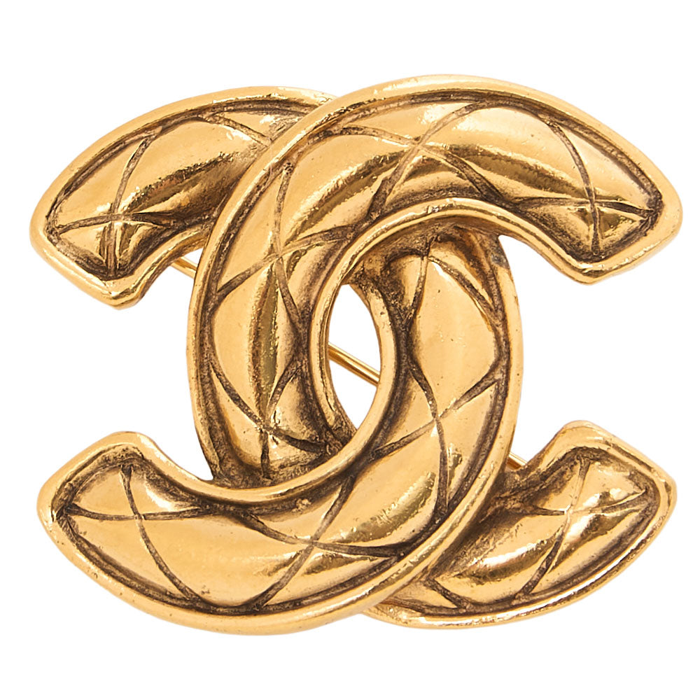 CHANEL Cocomark Matlasse Brooch GP (Gold Plated) Gold-Tone Hardware, Pre-Owned