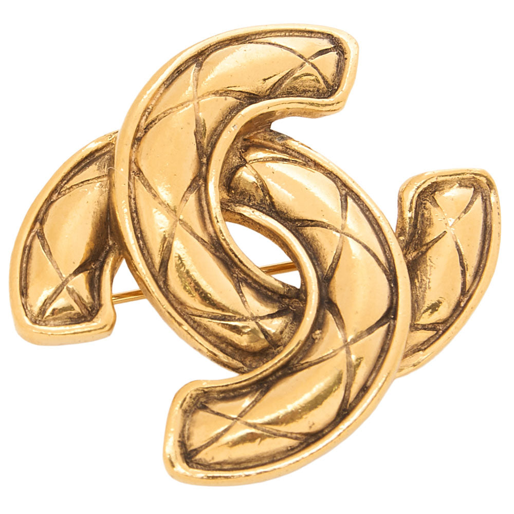 CHANEL Cocomark Matlasse Brooch GP (Gold Plated) Gold-Tone Hardware, Pre-Owned