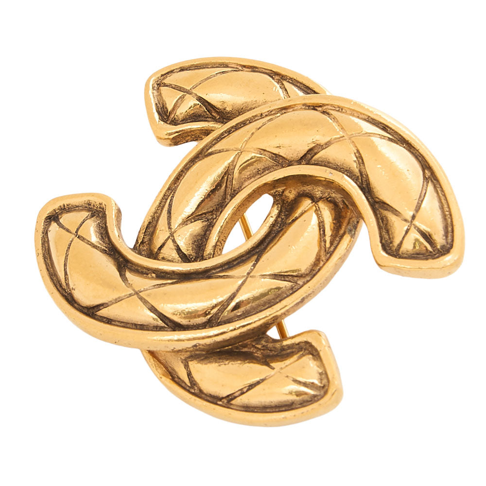 CHANEL Cocomark Matlasse Brooch GP (Gold Plated) Gold-Tone Hardware, Pre-Owned
