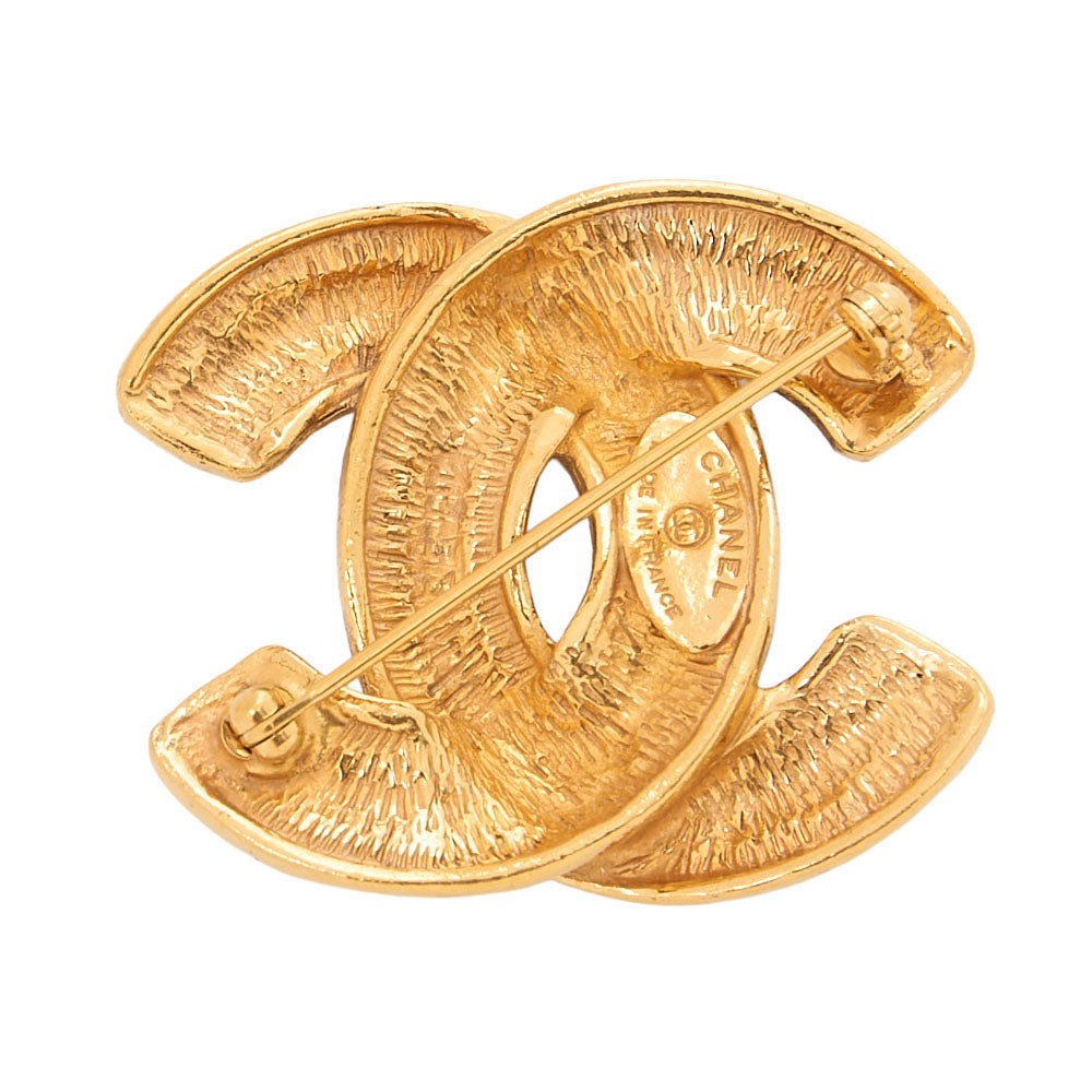 CHANEL Cocomark Matlasse Brooch GP (Gold Plated) Gold-Tone Hardware, Pre-Owned