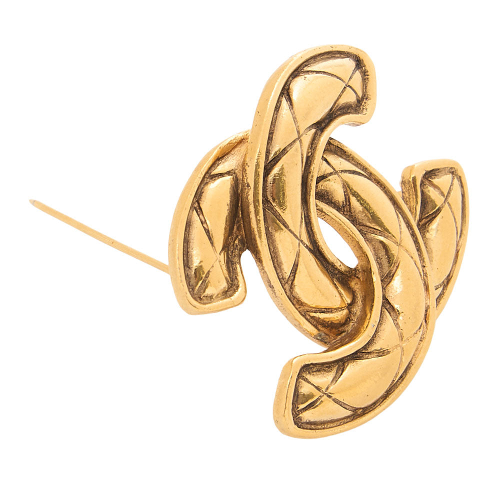 CHANEL Cocomark Matlasse Brooch GP (Gold Plated) Gold-Tone Hardware, Pre-Owned