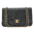 CHANEL Lambskin Matelasse Double Flap 25cm Chain Shoulder Black Gold-Tone Hardware, Pre-Owned