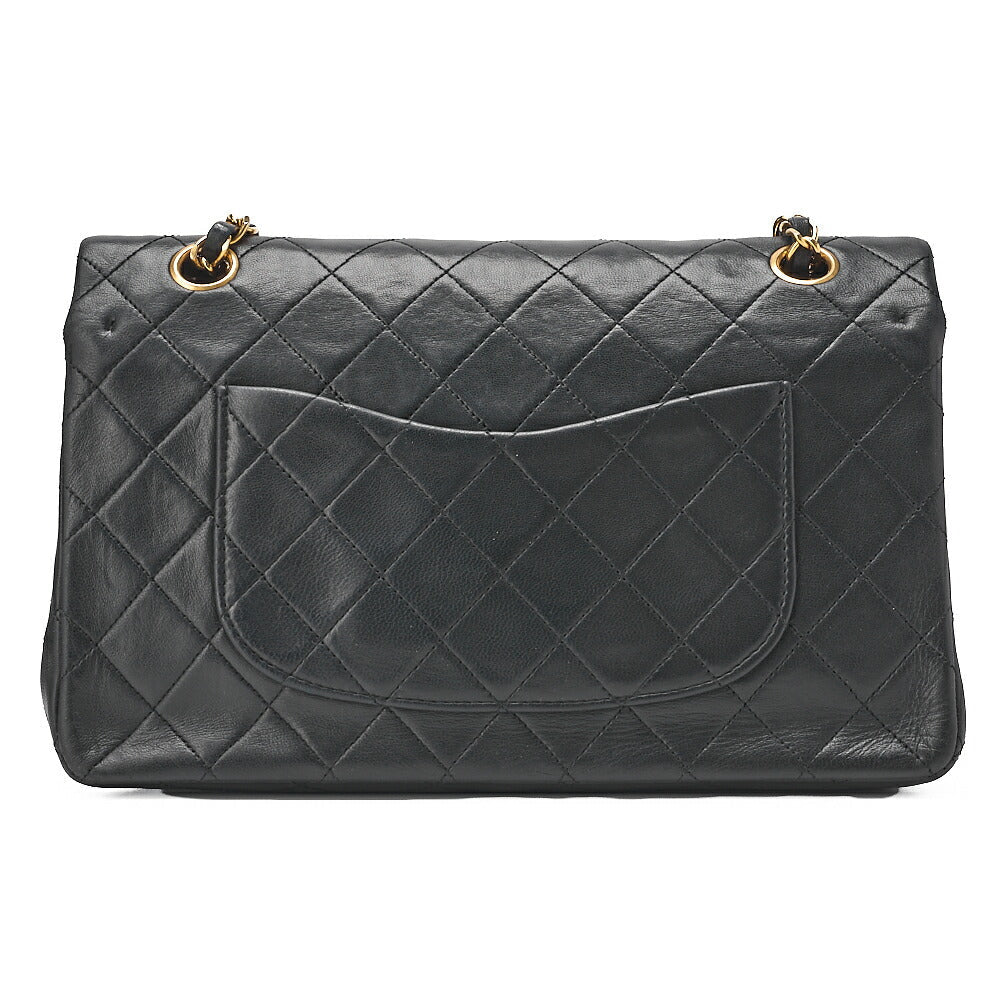 CHANEL Lambskin Matelasse Double Flap 25cm Chain Shoulder Black Gold-Tone Hardware, Pre-Owned