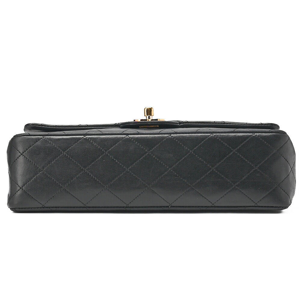 CHANEL Lambskin Matelasse Double Flap 25cm Chain Shoulder Black Gold-Tone Hardware, Pre-Owned