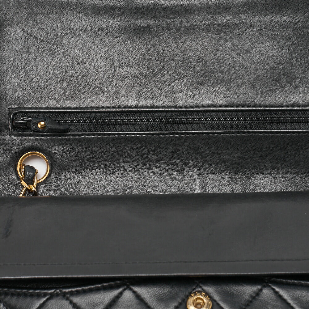 CHANEL Lambskin Matelasse Double Flap 25cm Chain Shoulder Black Gold-Tone Hardware, Pre-Owned