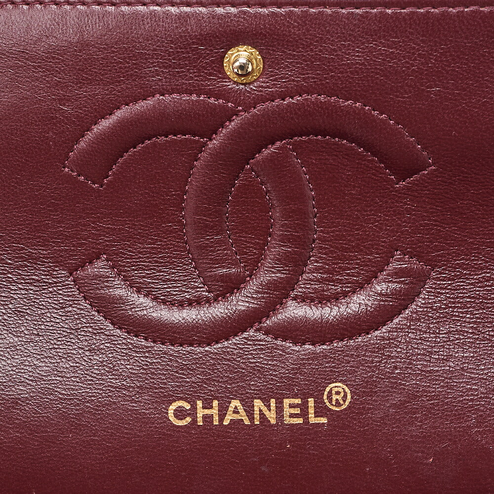 CHANEL Lambskin Matelasse Double Flap 25cm Chain Shoulder Black Gold-Tone Hardware, Pre-Owned