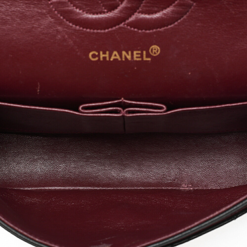CHANEL Lambskin Matelasse Double Flap 25cm Chain Shoulder Black Gold-Tone Hardware, Pre-Owned