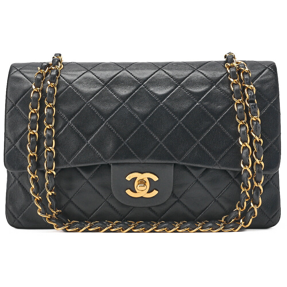 CHANEL Lambskin Matlasse W Flap 25cm Chain Shoulder Navy Gold-Tone Hardware, Pre-Owned