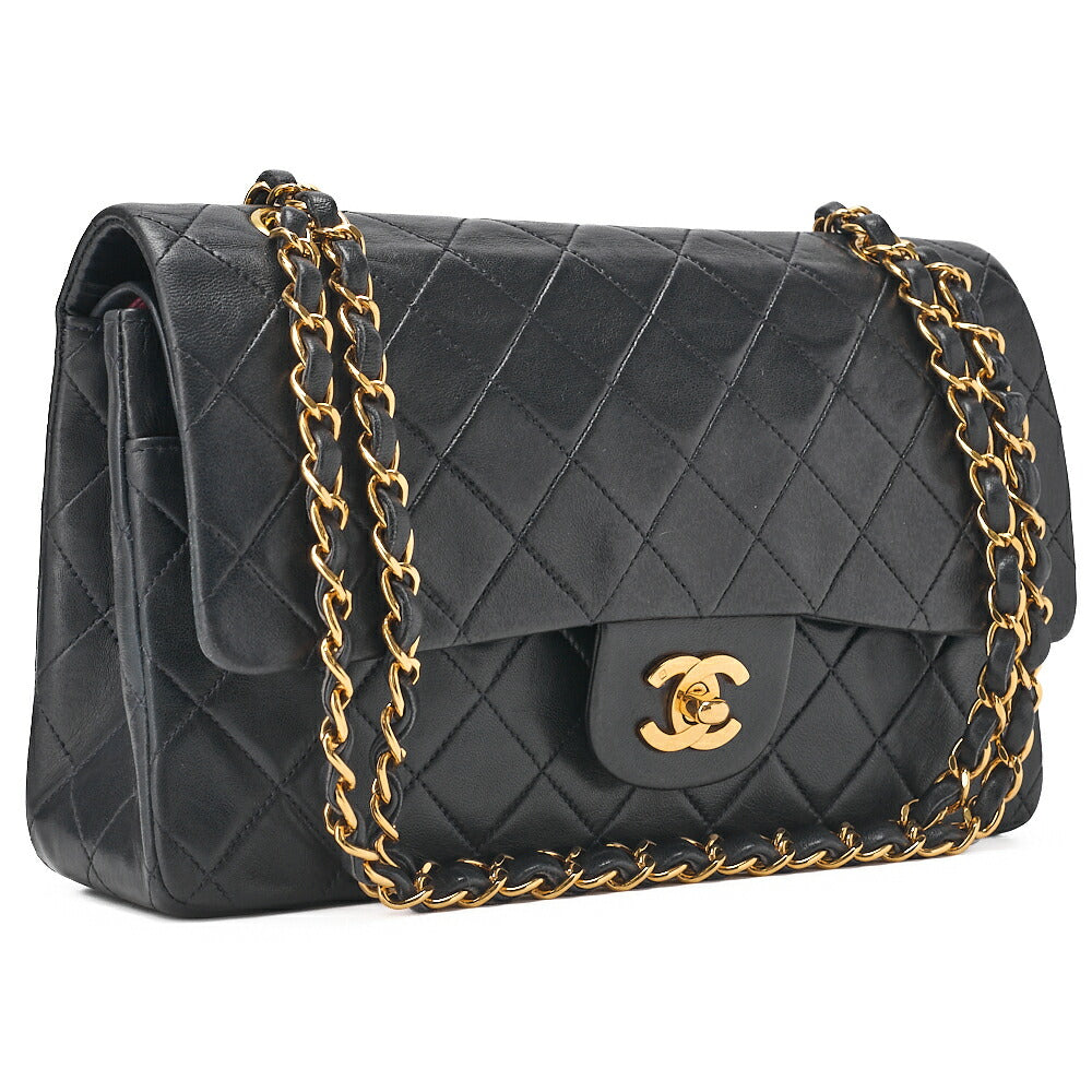 CHANEL Lambskin Matlasse W Flap 25cm Chain Shoulder Navy Gold-Tone Hardware, Pre-Owned