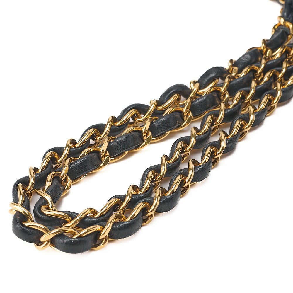 CHANEL Lambskin Matlasse W Flap 25cm Chain Shoulder Navy Gold-Tone Hardware, Pre-Owned