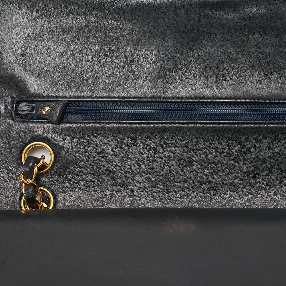 CHANEL Lambskin Matlasse W Flap 25cm Chain Shoulder Navy Gold-Tone Hardware, Pre-Owned