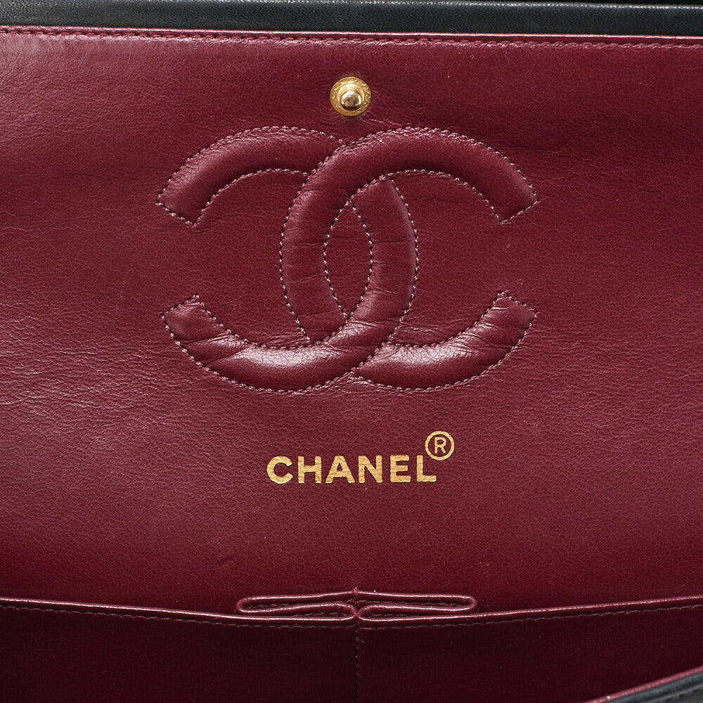 CHANEL Lambskin Matlasse W Flap 25cm Chain Shoulder Navy Gold-Tone Hardware, Pre-Owned