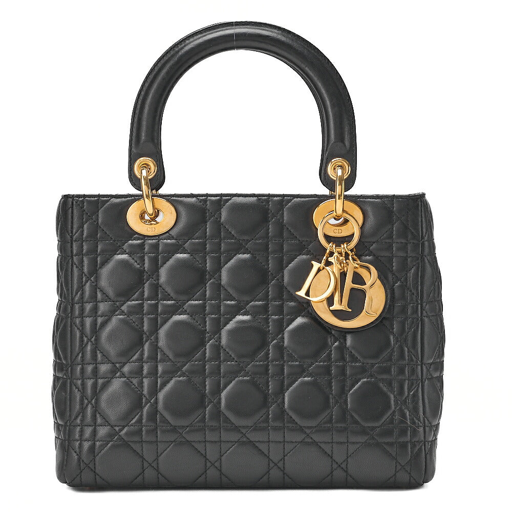 Dior Lady Dior Cannage Handbag Lambskin Gold-Tone Hardware, Pre-Owned