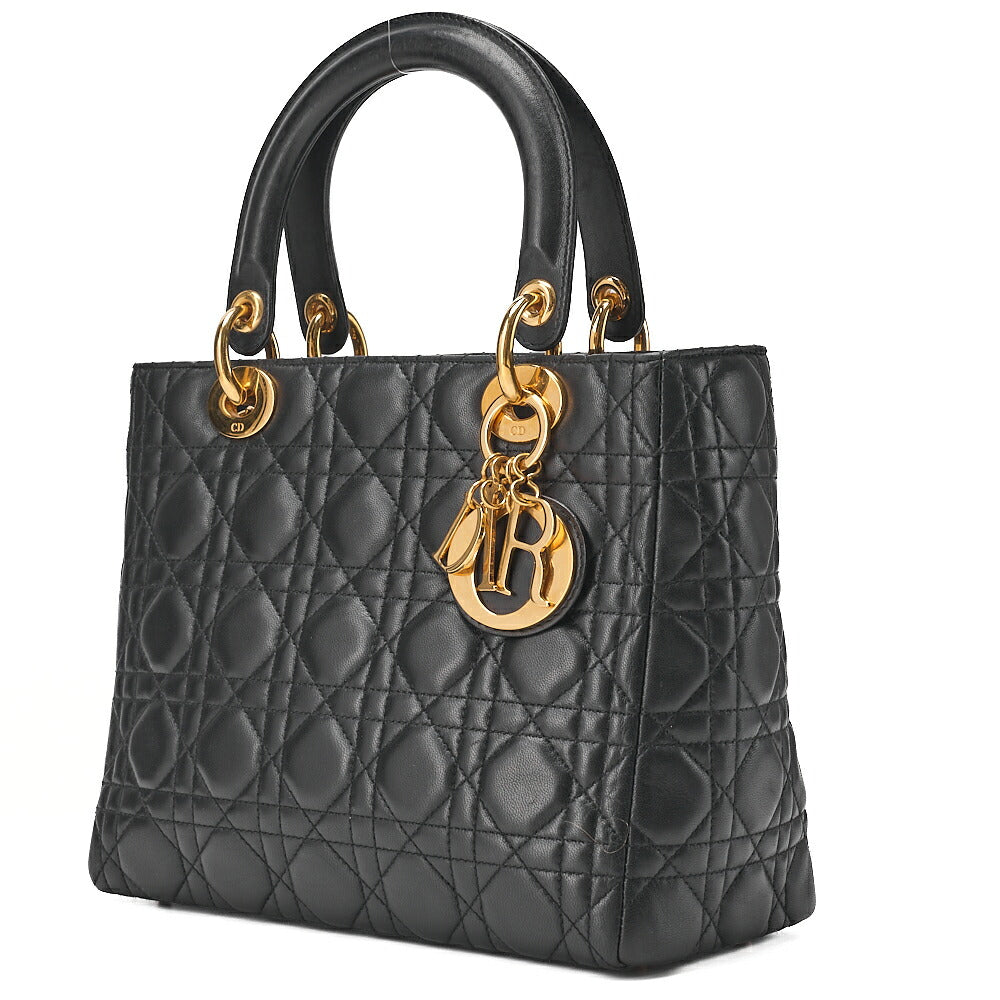 Dior Lady Dior Cannage Handbag Lambskin Gold-Tone Hardware, Pre-Owned